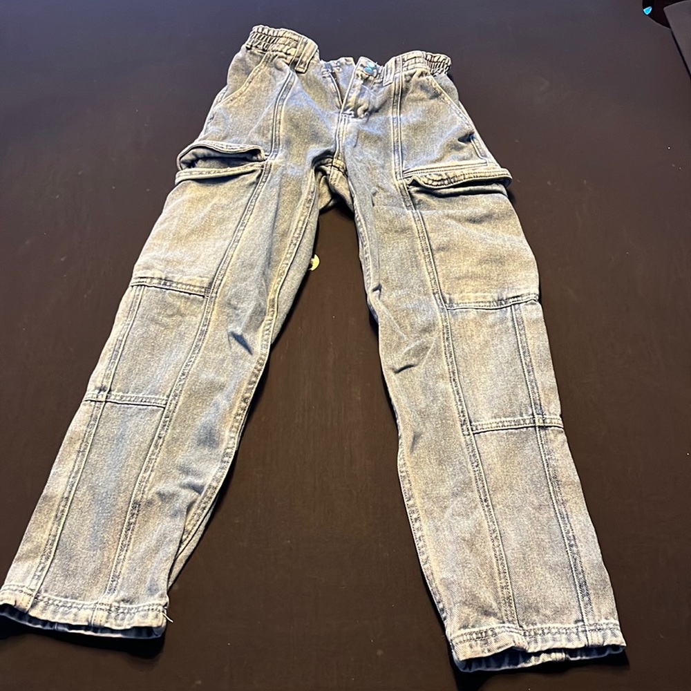 High rise light washed cargo jeans